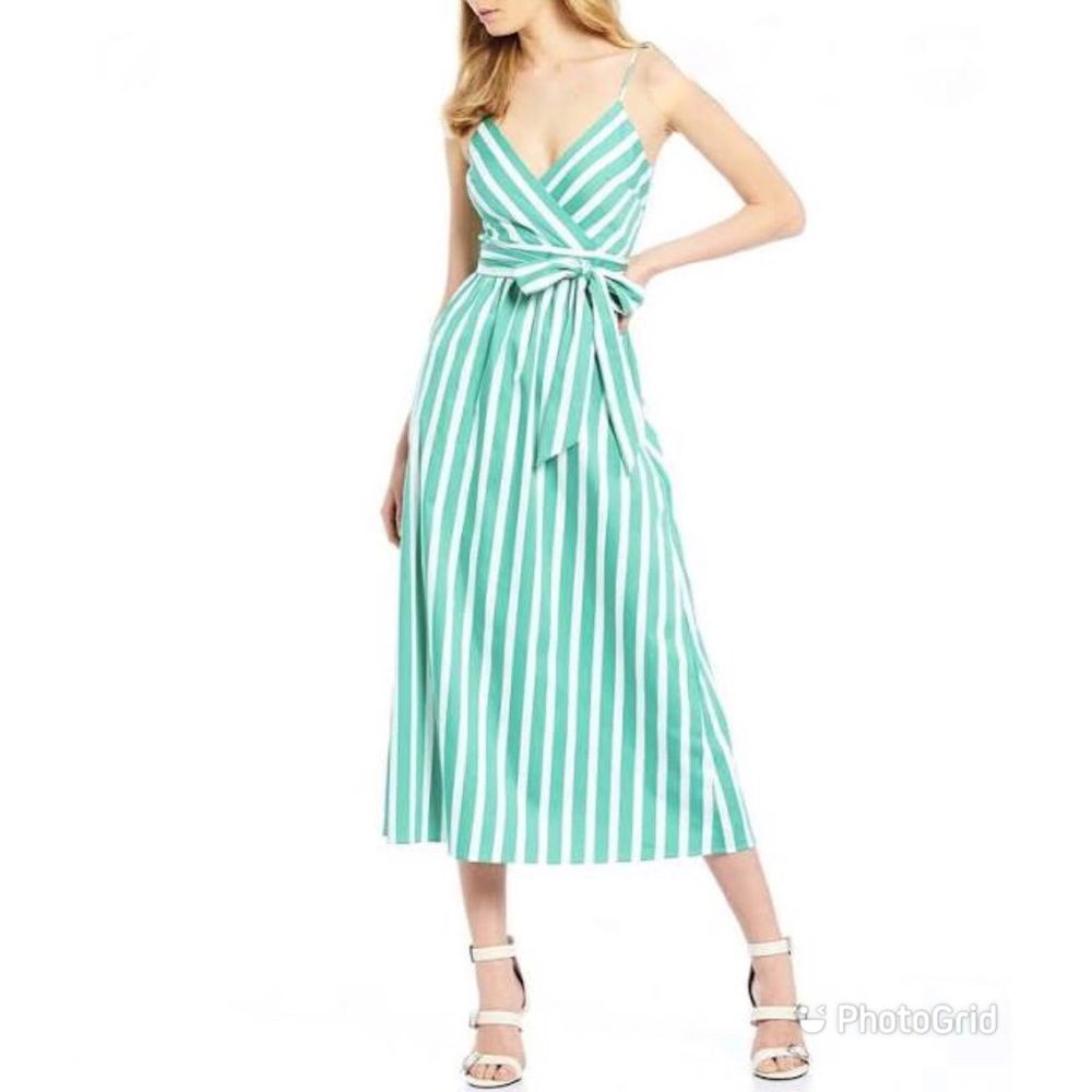 GIANNI BINI Lene Striped Midi Dress Green White